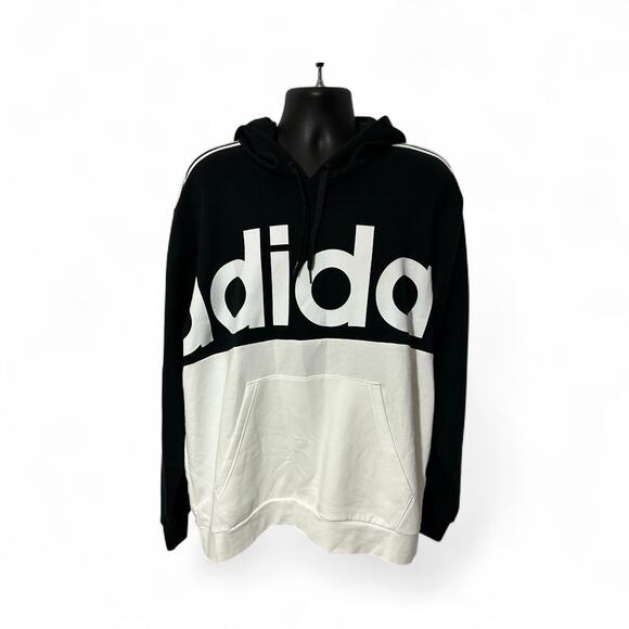 Adidas Big Spellout Colorblock Black & White Pullover Hoodie Sweatshirt 2XL NWT - Picture 3 of 10